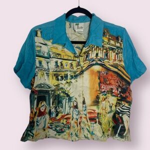Resort Vaca Vacation Chic Glam Hipster Artsy Paris Button Down Boho Blouse Top